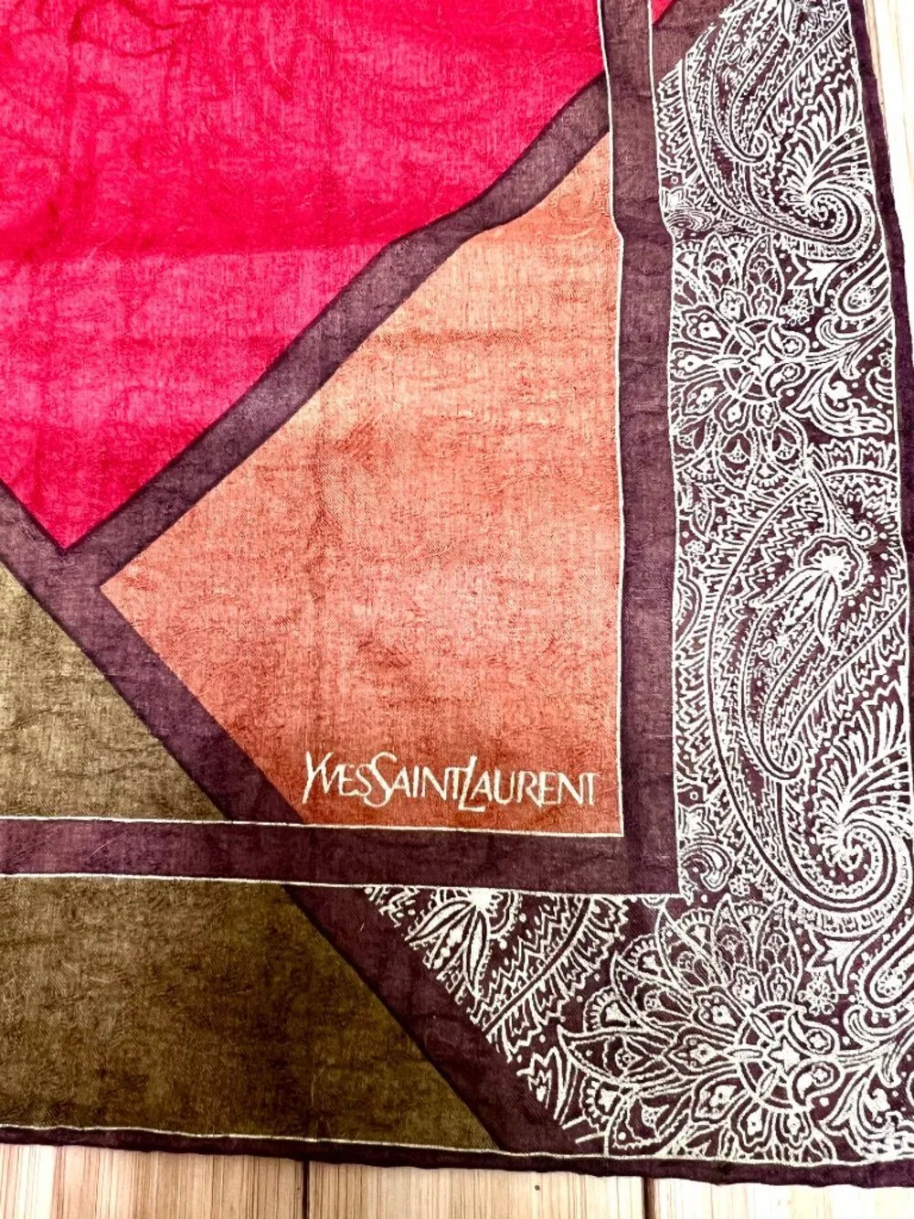 Yves Saint Laurent Silk/Cotton  Mini Scarf Brown Gold Black Blue White (28)